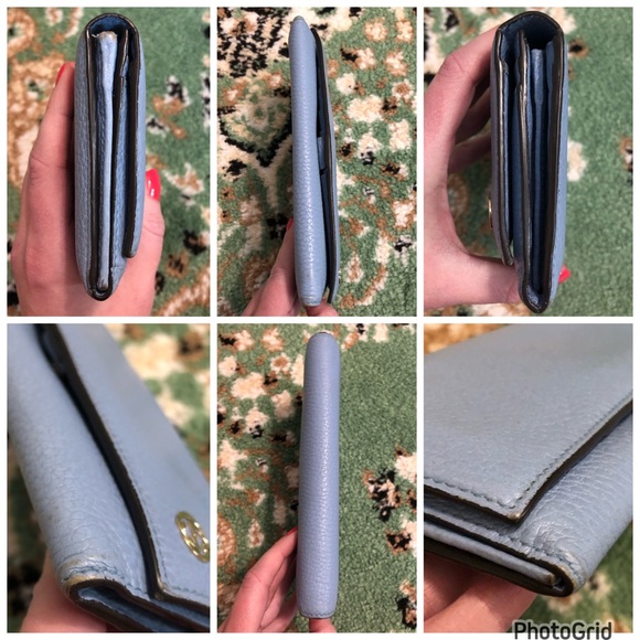 Gucci AUTHENTIC Interlocking G Grained Pebbled Baby Blue Leather GG Long Wallet - Picture 9 of 16